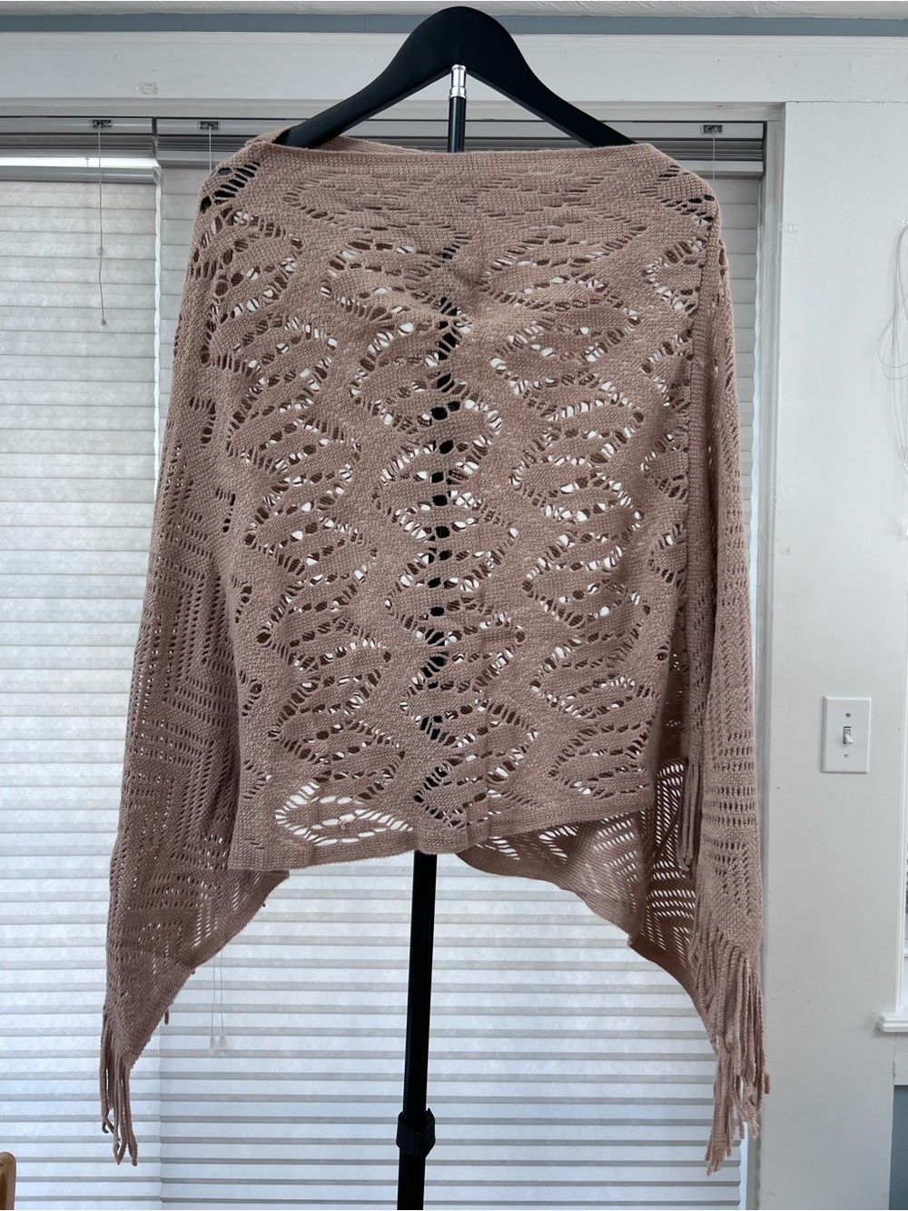 Do everything in love Taupe Open-Knit Fringe Poncho